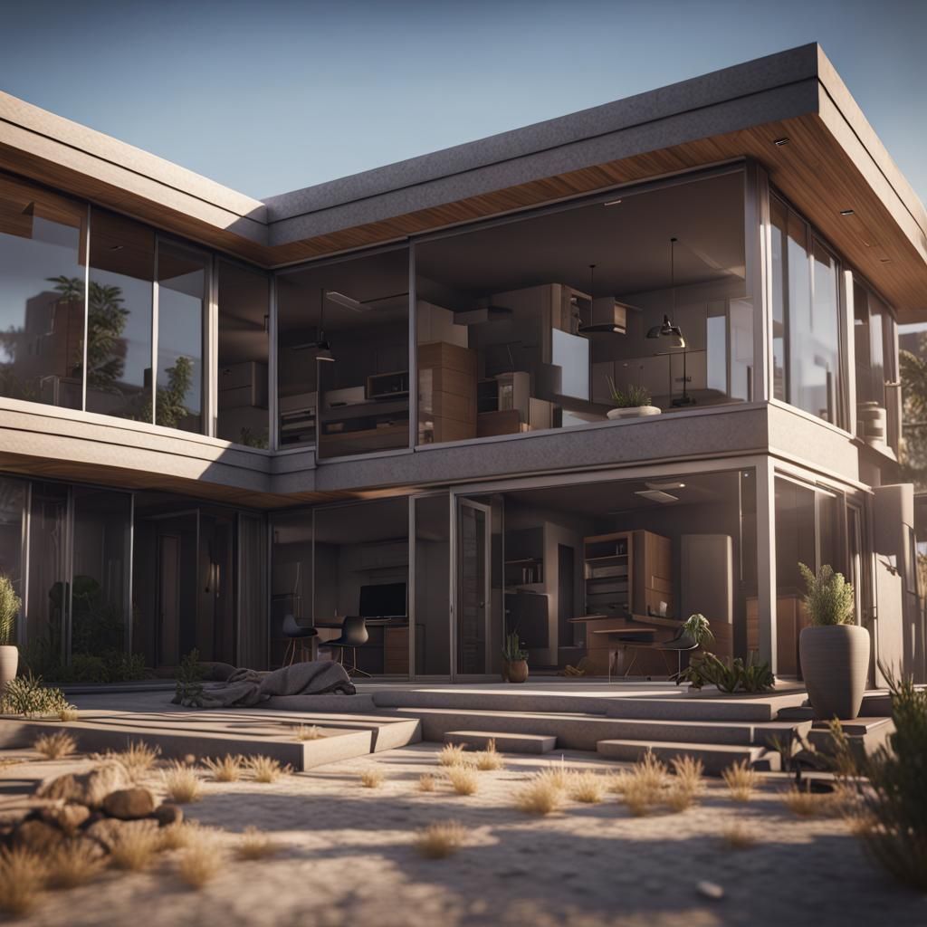 ducted air conditioning, skeleton outline of modern house with multiple