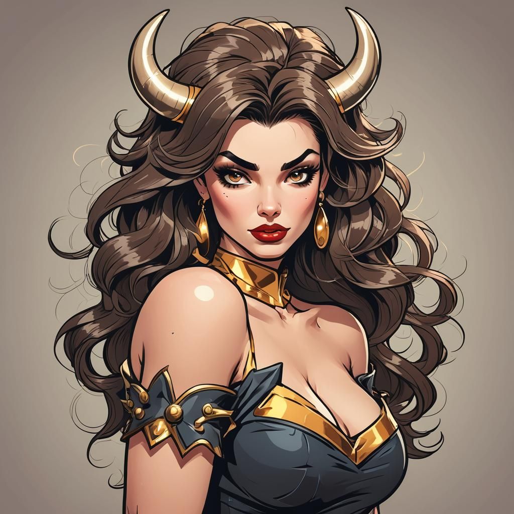 Cartoon Bull-Like Bombshell Seductress Beauty