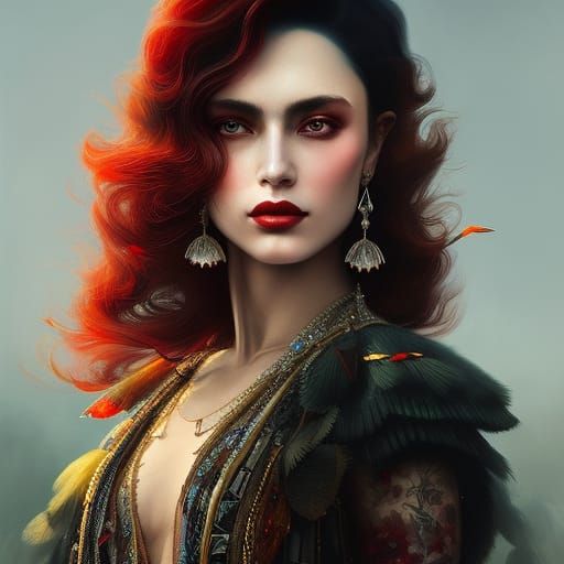 Gore Goddess with Ravenous Fangs, Detailed Digital Painting