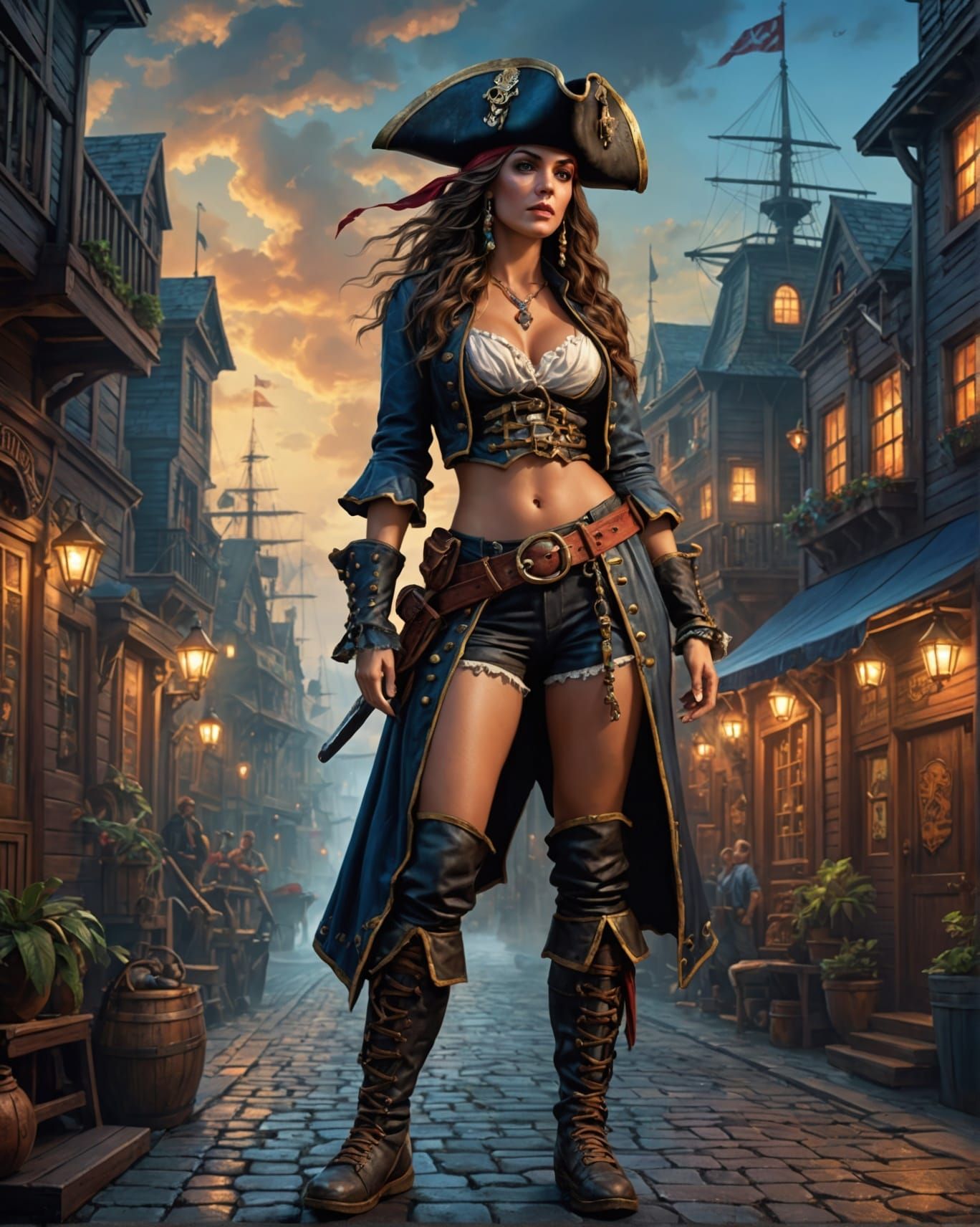 Beautiful Woman wearing a skimpy pirate costume with sneaker...