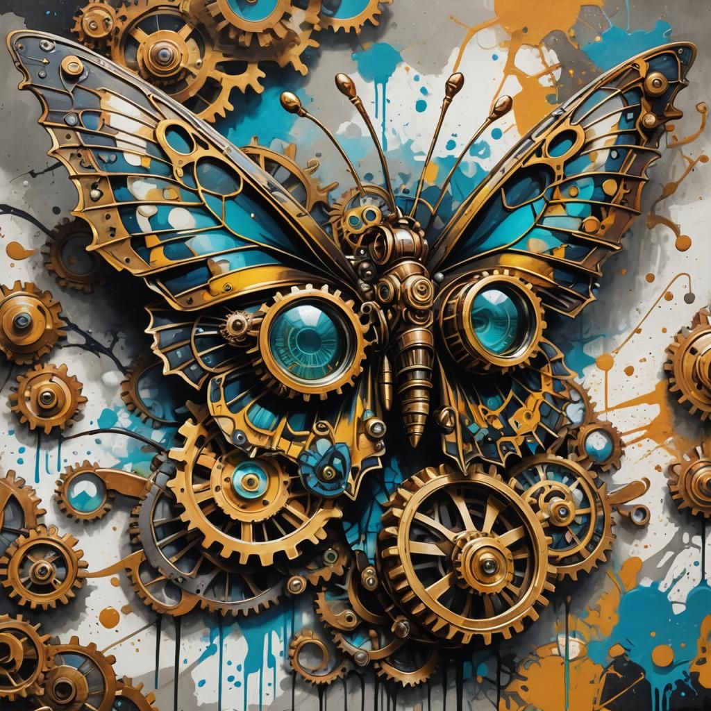 Steampunk Swallowtail butterfly with goggles and cog wheels