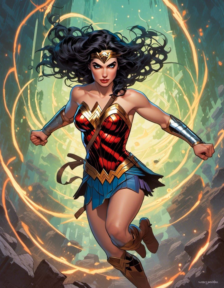 Wonder Woman in dynamic pose - AI Generated Artwork - NightCafe Creator