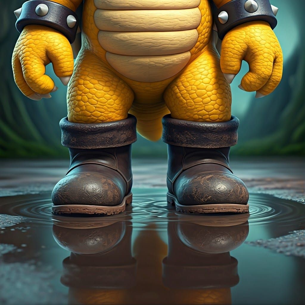 Bowser Jr's Boots Reflective in Shallow Puddle in Whimsical ...