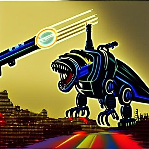 robot dinosaur with rocket launcher