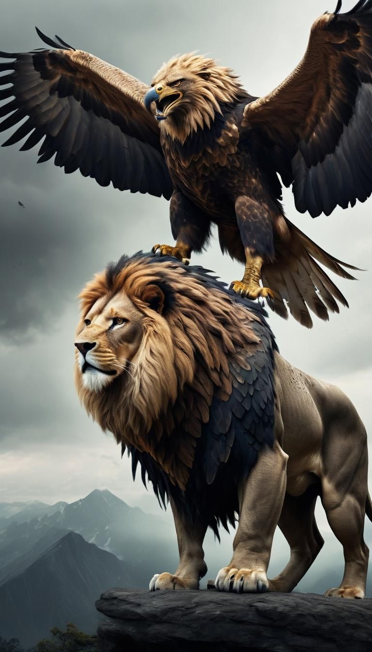 Create the fusion of a lion and an eagle as if they were a h...