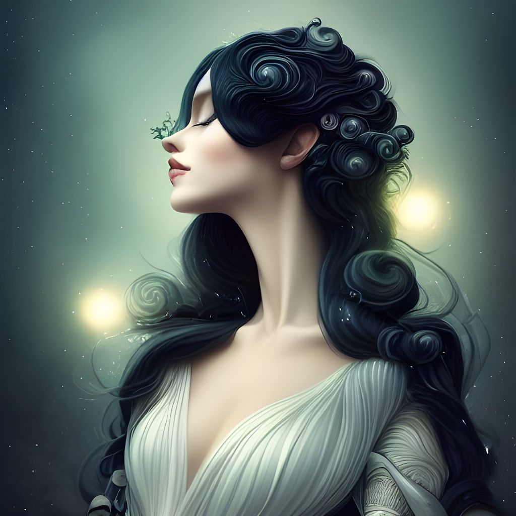 Flowing black hair