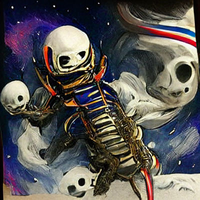 Scary skeleton astronaut in space top of r/art
