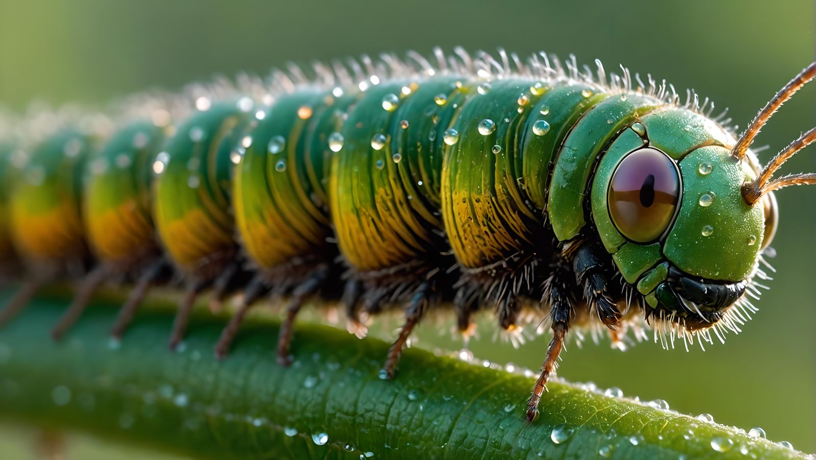 Ultra extreme close-up of a forest caterpillar