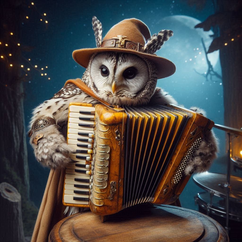 An owlkin plays his magic accordion.