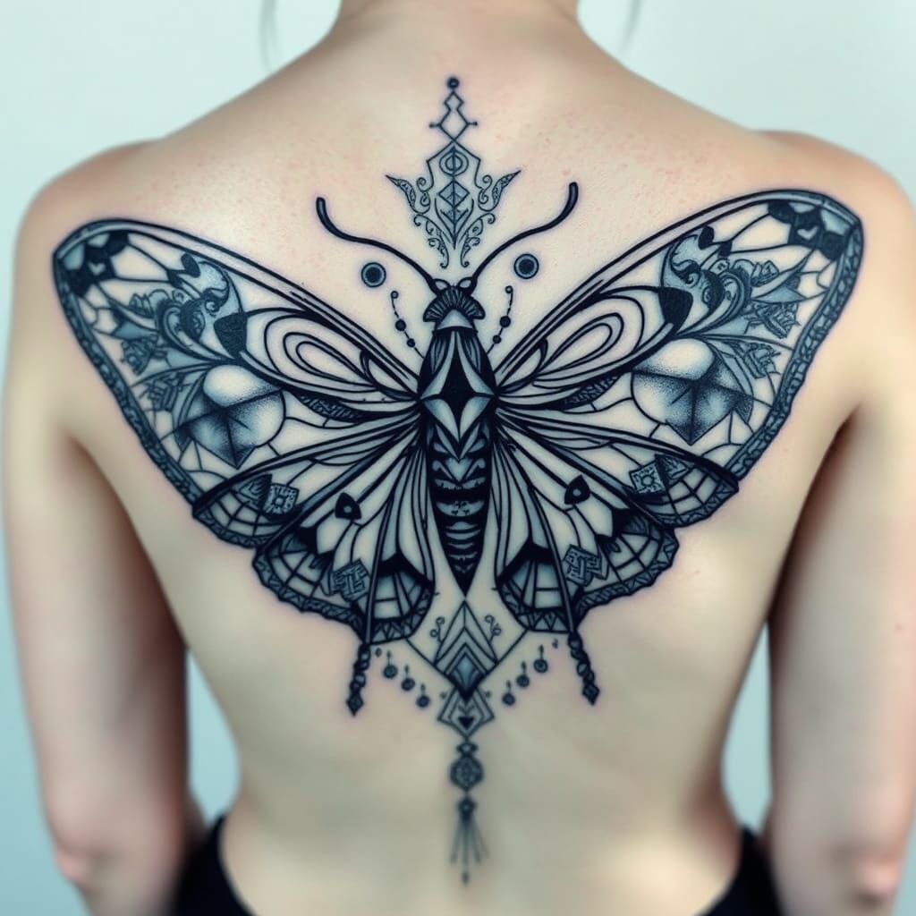 Cool geometric moth Back tattoo II