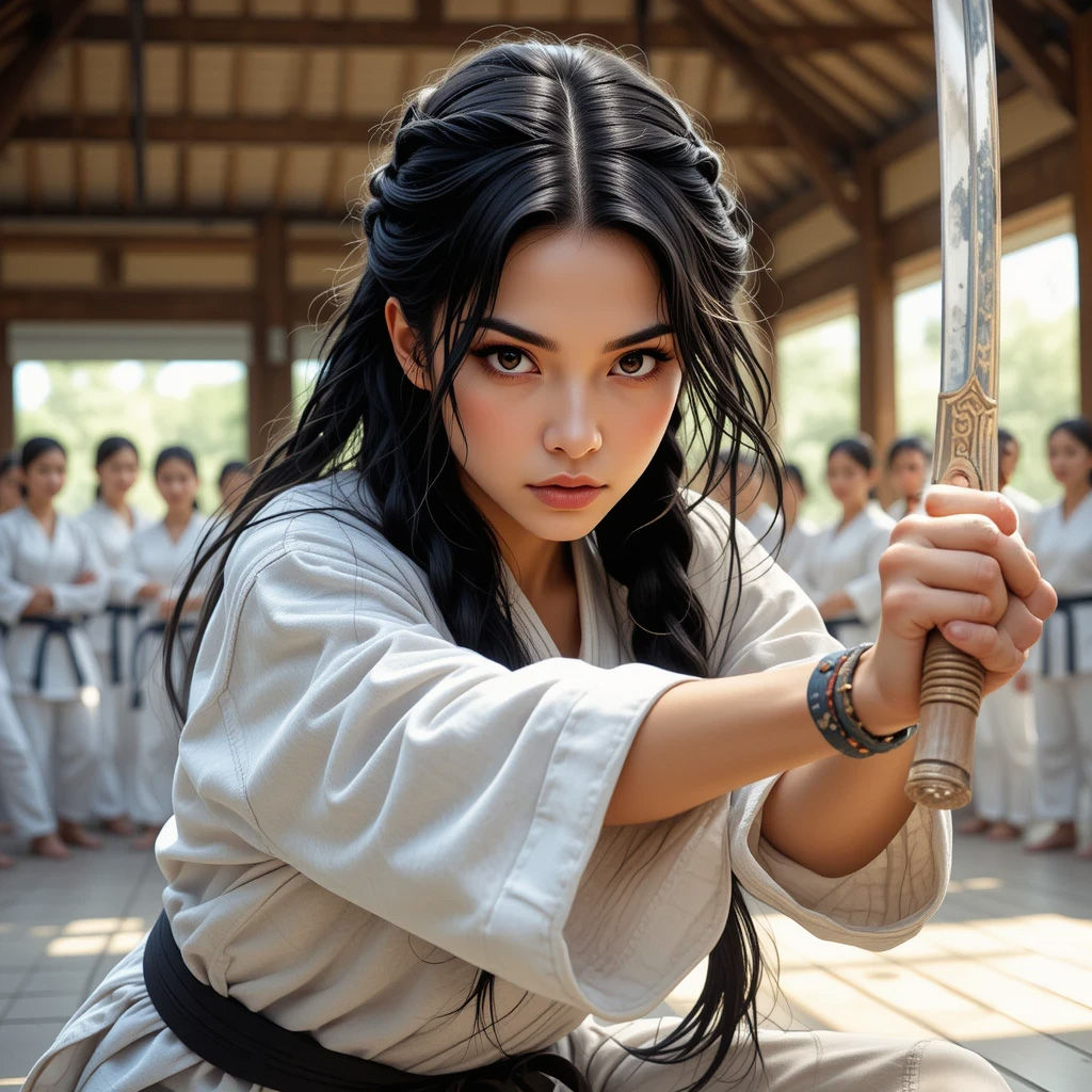 Karate assassin teaching karate to an all-female class