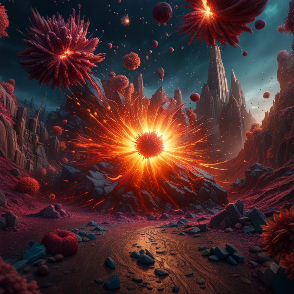 Exploding detailed matte painting, deep color, fantastical