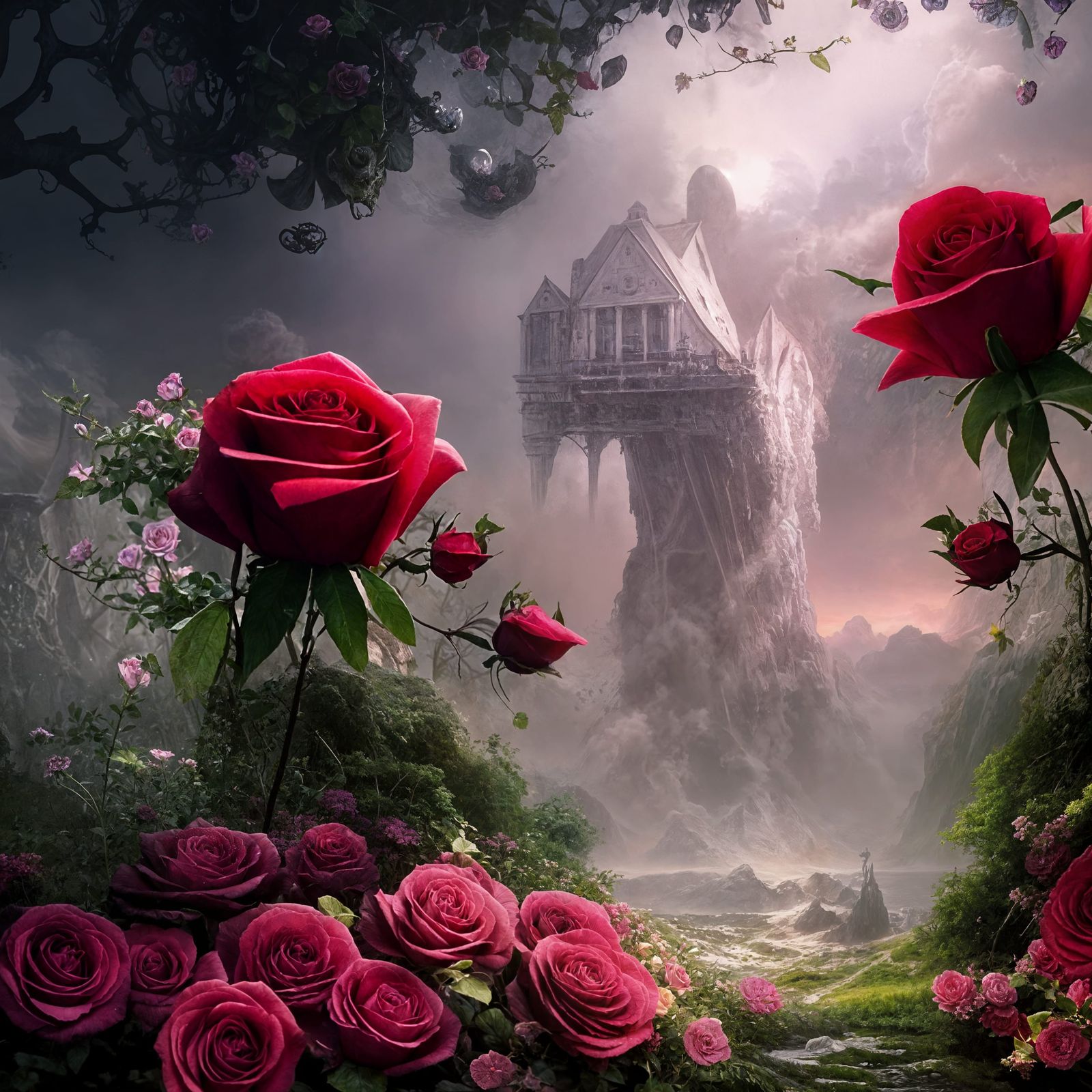 Roses Flourish Around the Darkest Depths - Creative Upscale