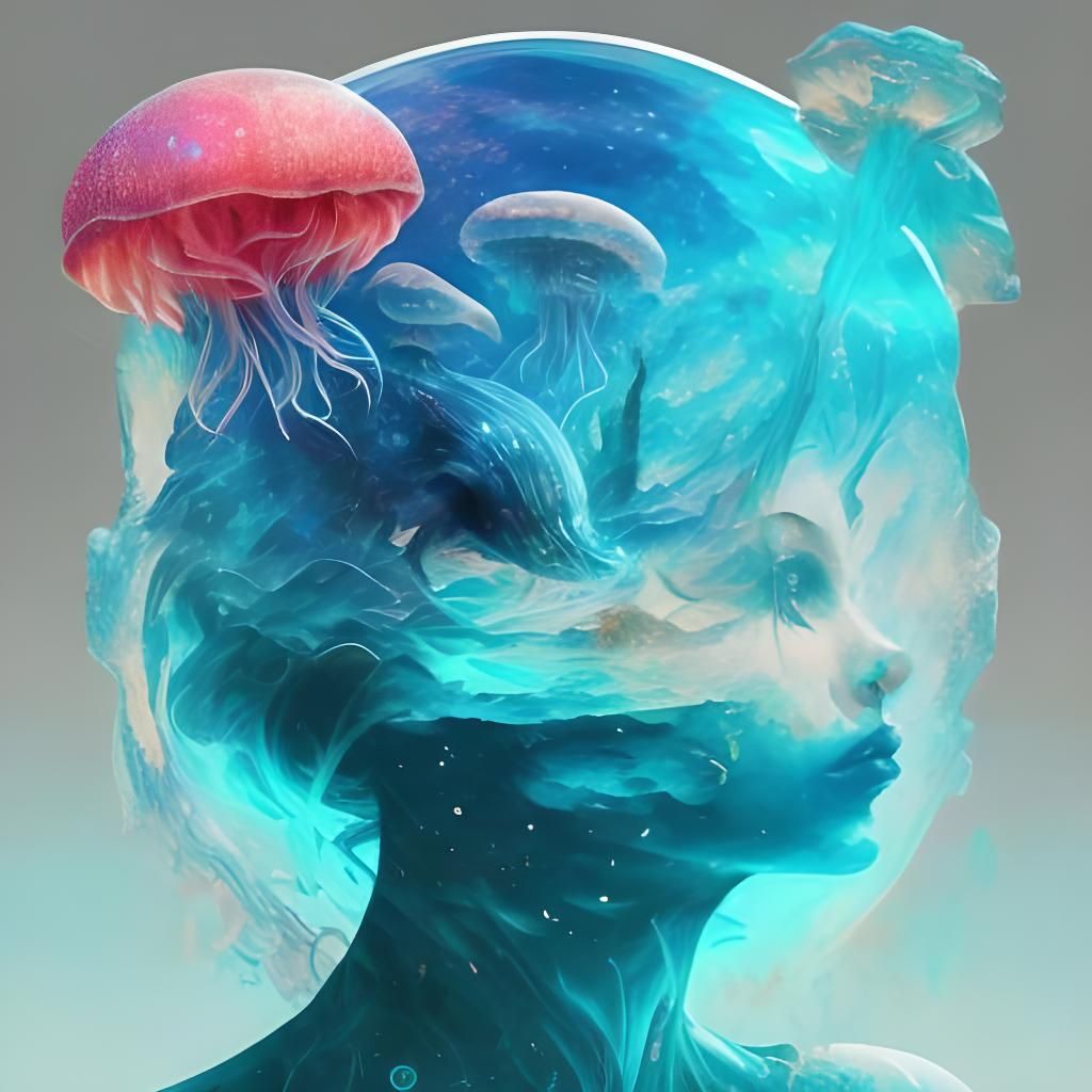 <lora:SURREALCORE-gullyDJ:1.0> portrait Inside a face is a Underwater view of a huge fantastical glowing transparent glass whale swimming in...