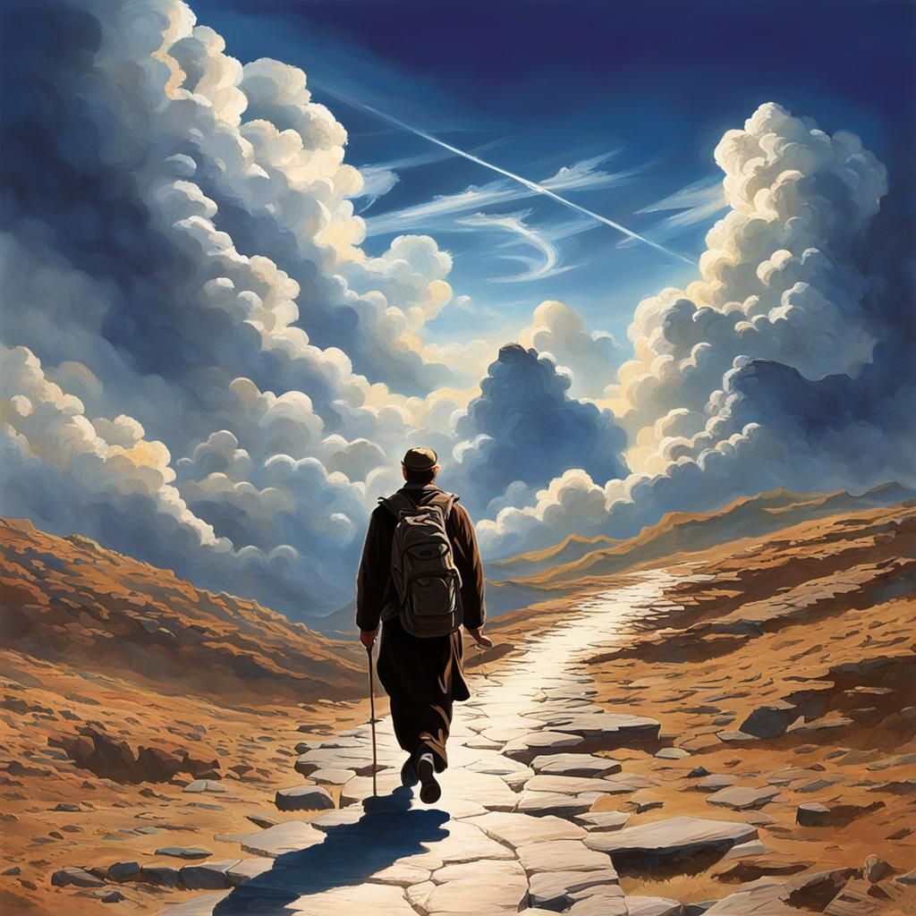 the sky, clouds and the men follow the footsteps of our spir...