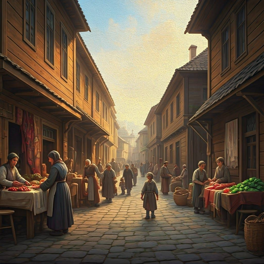 A Quiet Morning in a Charming 19th-Century Shtetl Marketplac...