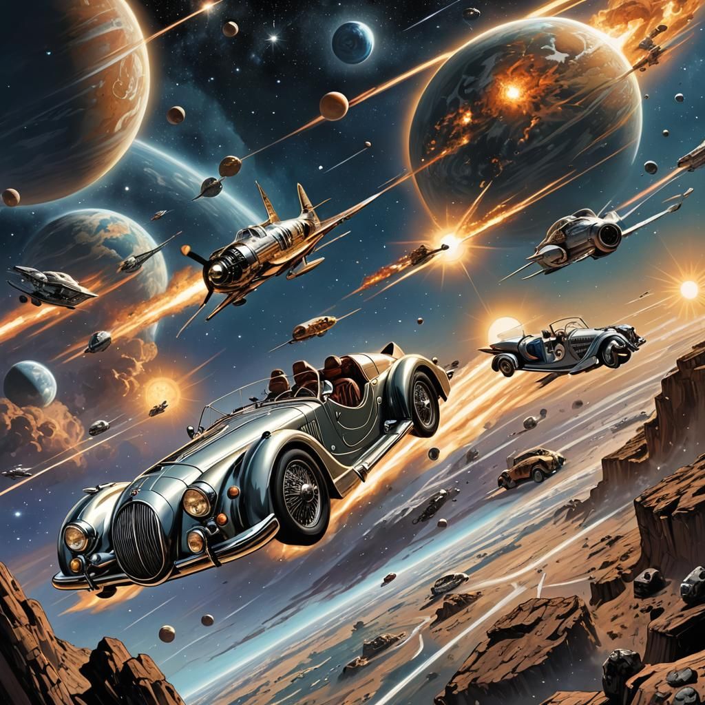 A Morgan Aero 8 in orbit around the earth, going to warp int...