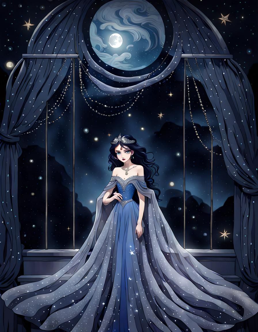 Brunette Princess with Cosmic Gown, Fantasy Art