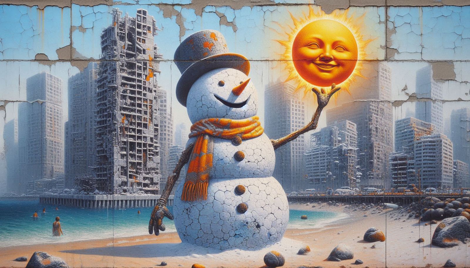 Snowman and sun  by @mitavan