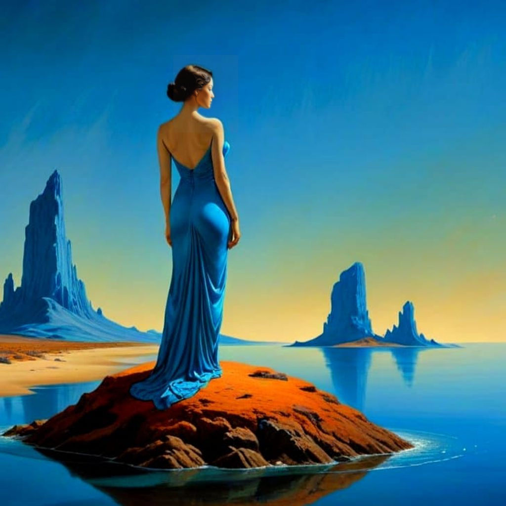 Surrealistic Landscape with Enigmatic Female Figure