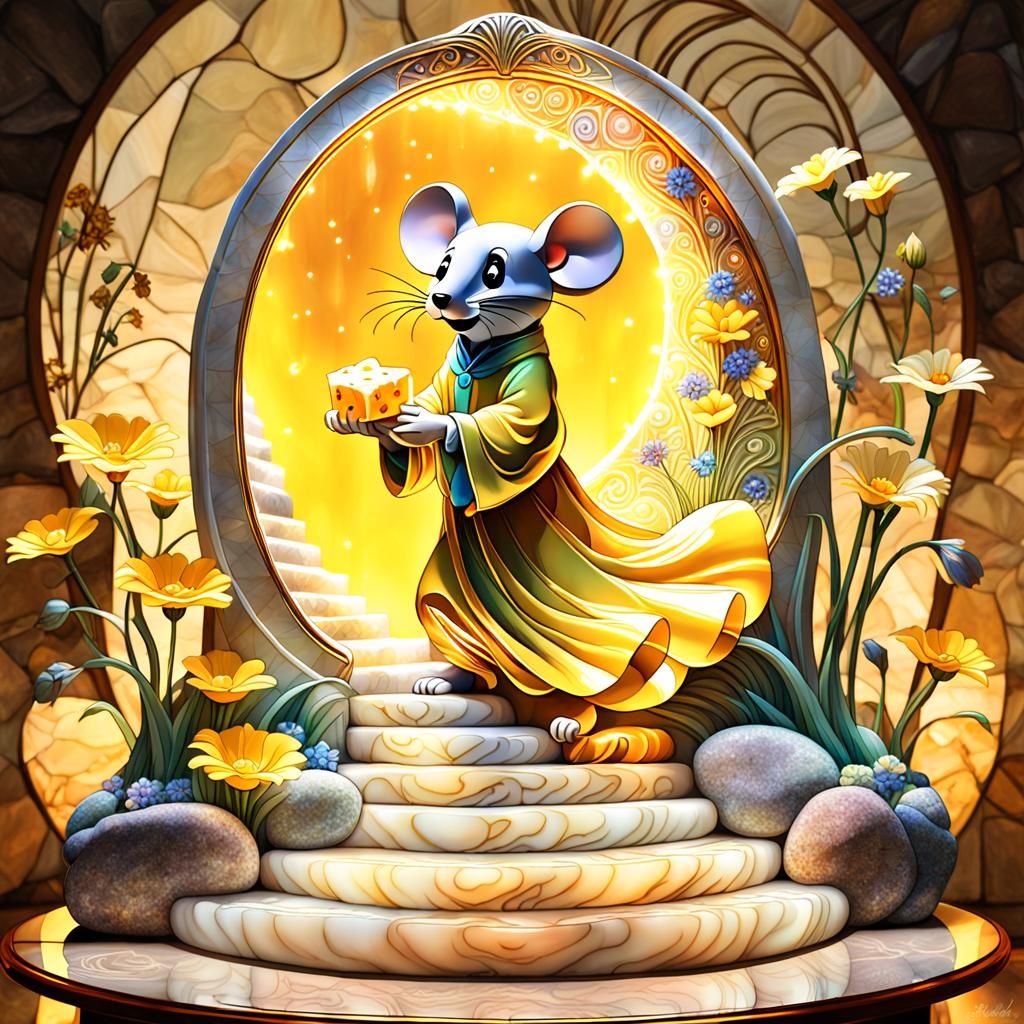 Luminous Fiber Optic Mouse in Art Nouveau Setting