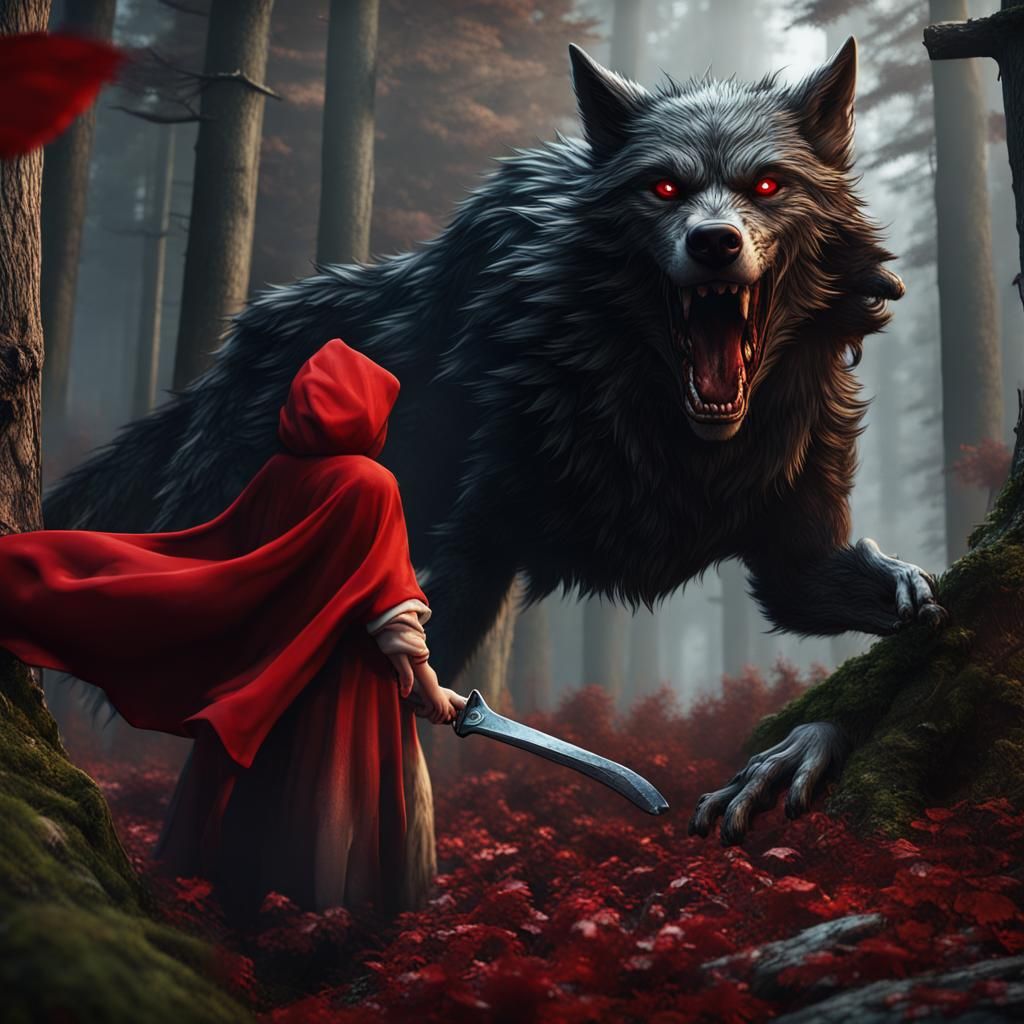 Red riding hood against a dire wolf. - AI Generated Artwork - NightCafe ...