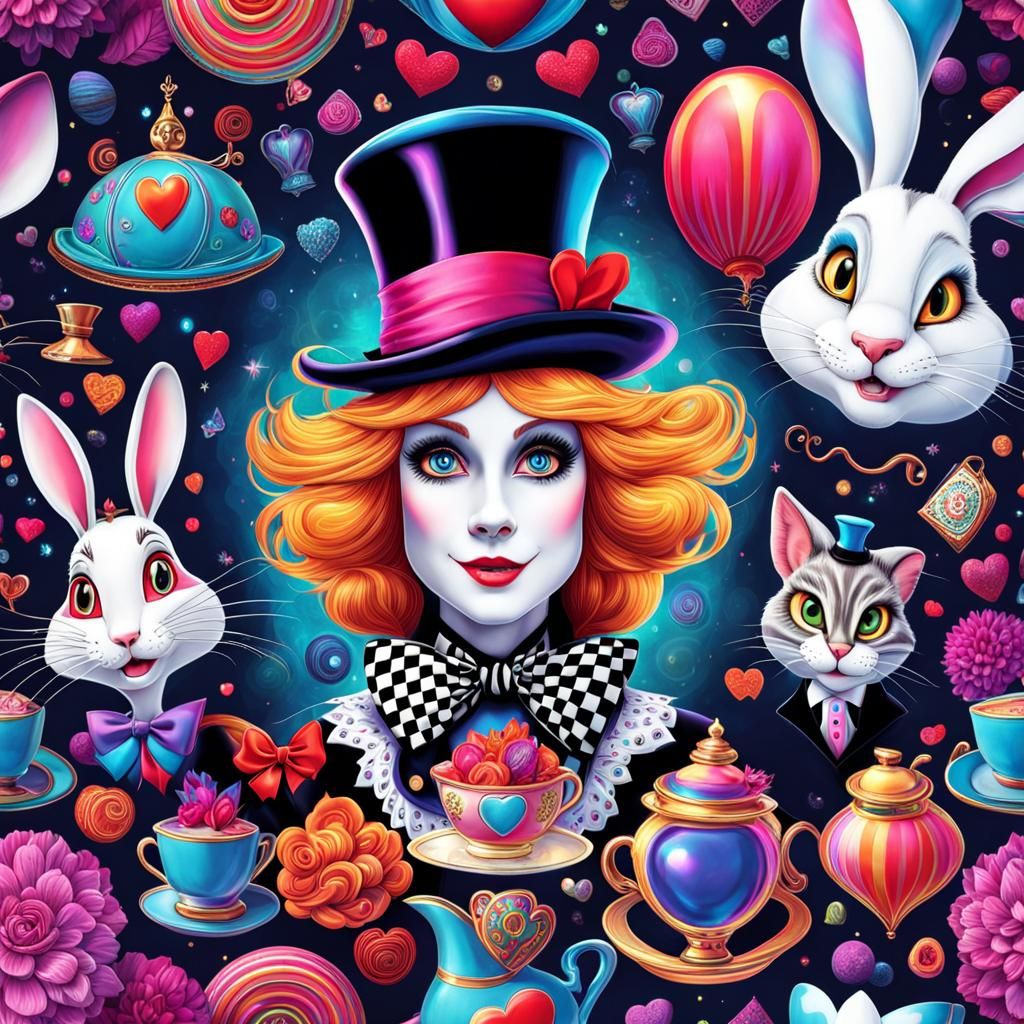 alice in wonderland, detailed, 8k, mad hatter, Alice, queen of hearts ...