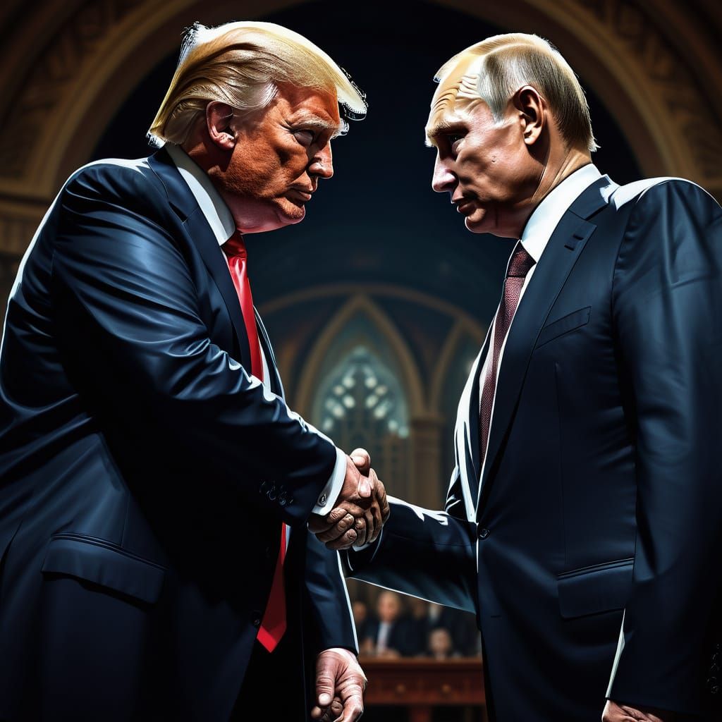 Trump and Putin Shake Hands in Dramatic Political Hall