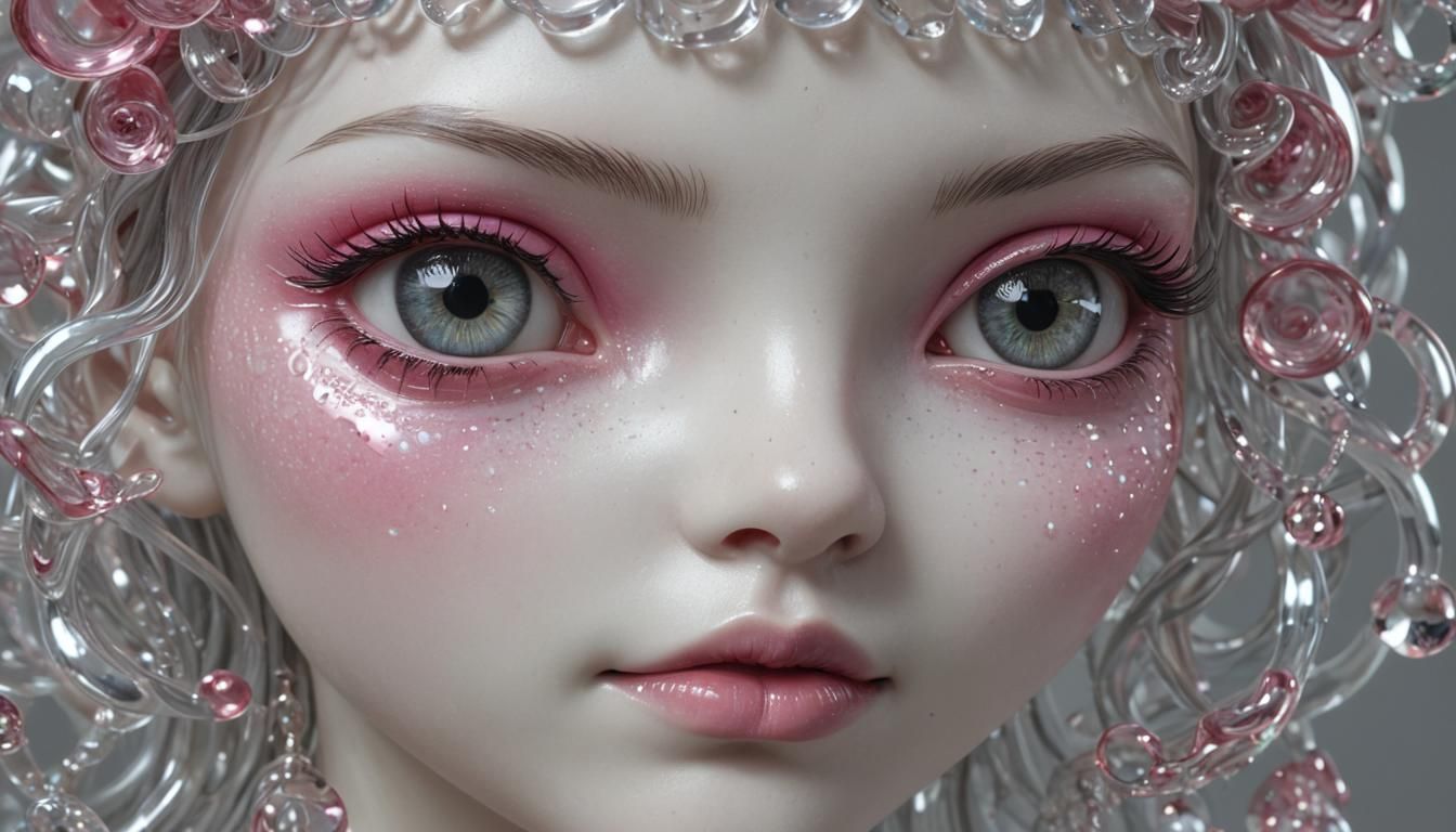 Cat with Holographic Eyes in Glass Sculpture Style