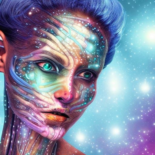 Woman with cosmic skin. biopunk