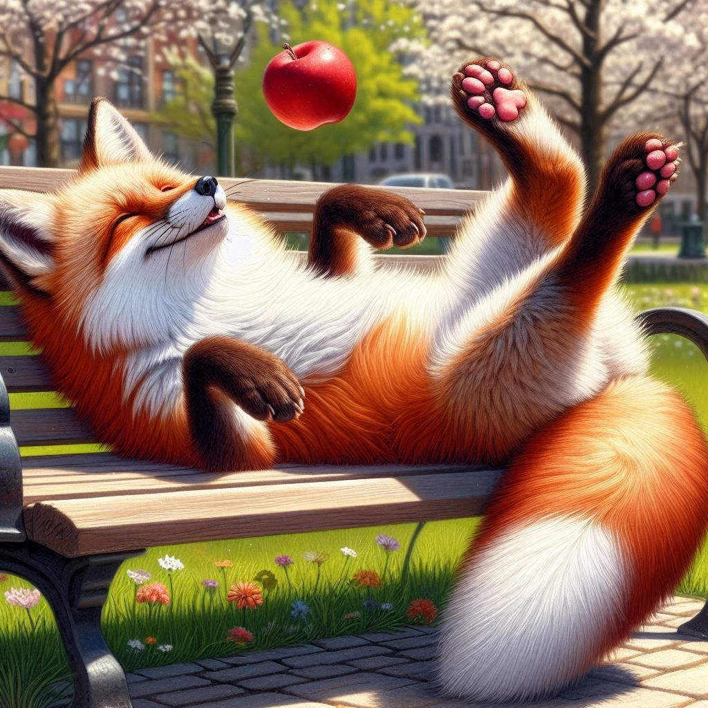 Relaxed Fox Tossing an Apple.🍎
