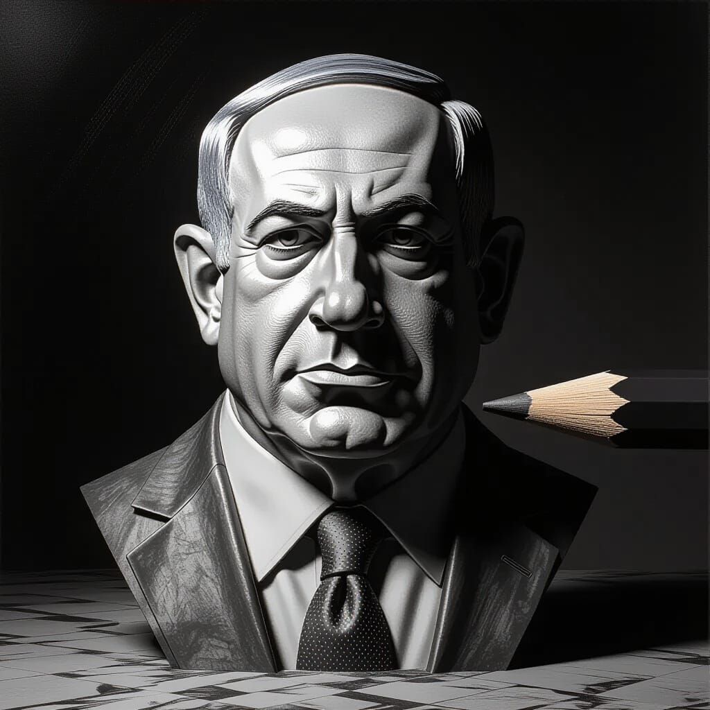 Benjamin Netanyahu Bust Sculpted on Giant Pencil