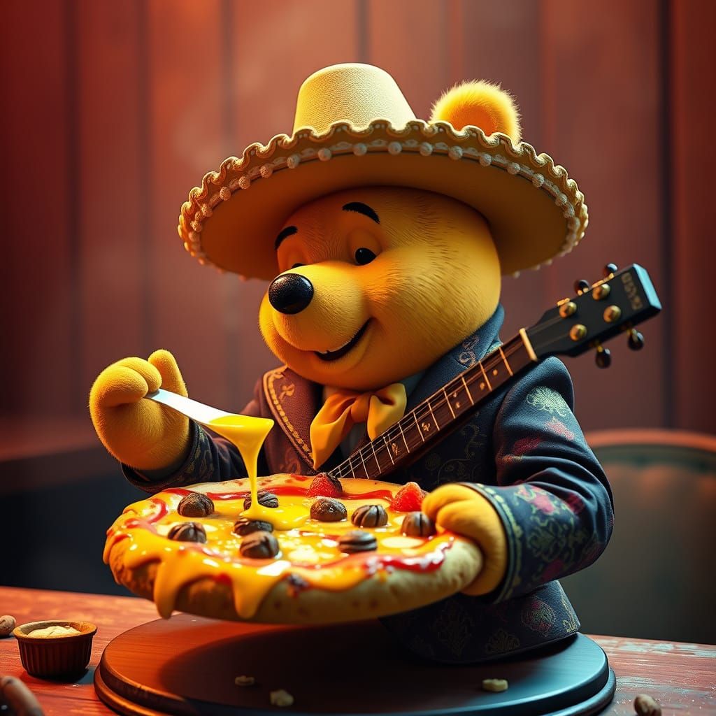 a Mariachi Winnie the Pooh serving a pizza  by @ Mr Rob  76