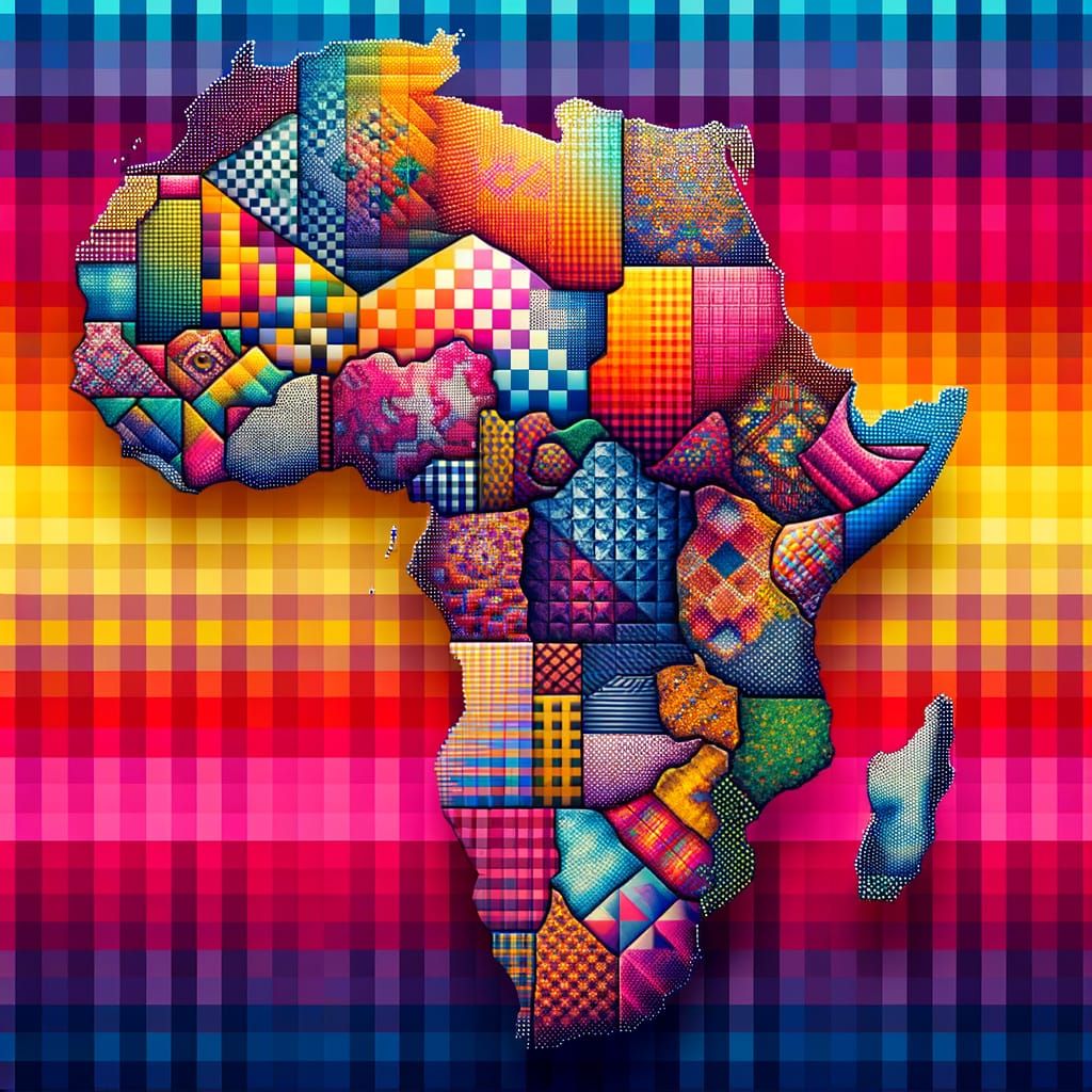 A multi colored gingham print of Africa