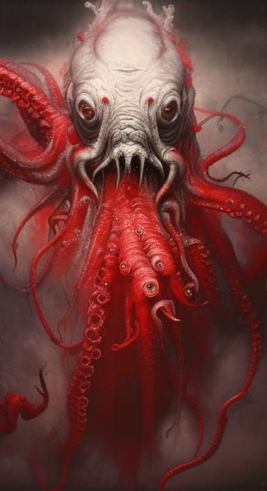 Crimson Cthulhu - Ai Generated Artwork - Nightcafe Creator