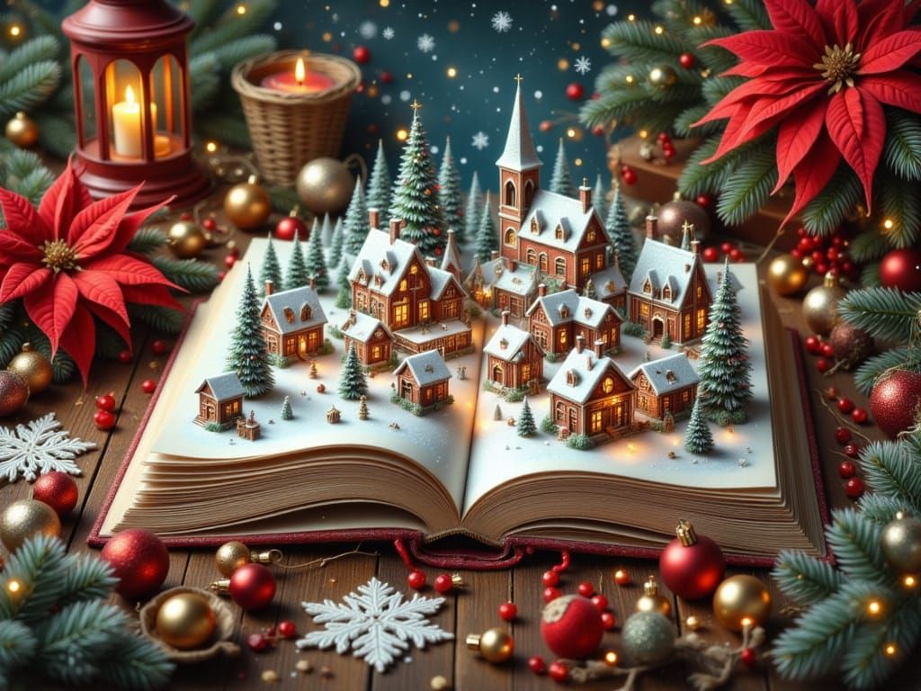 Magical Christmas Book Opens to Winter Village Scene