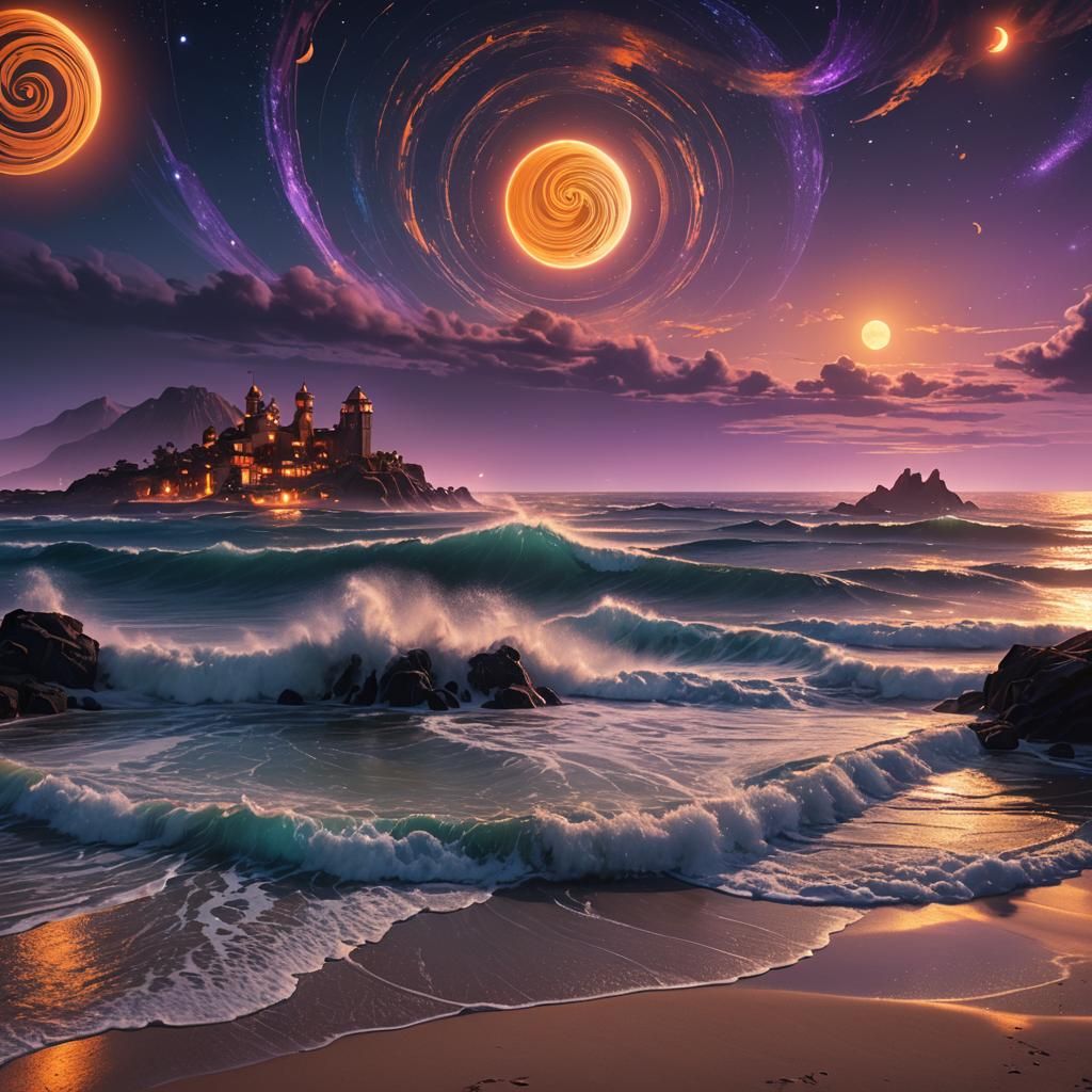 Magical Beach at Night in Unreal Engine 5 Style