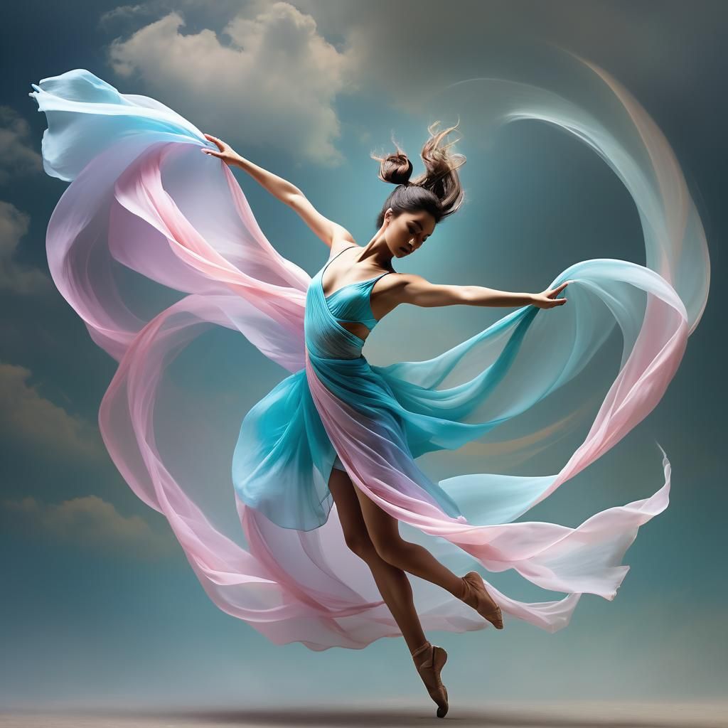 Aerial Acrobatics: Show a lithe, winged figure dancing on th...
