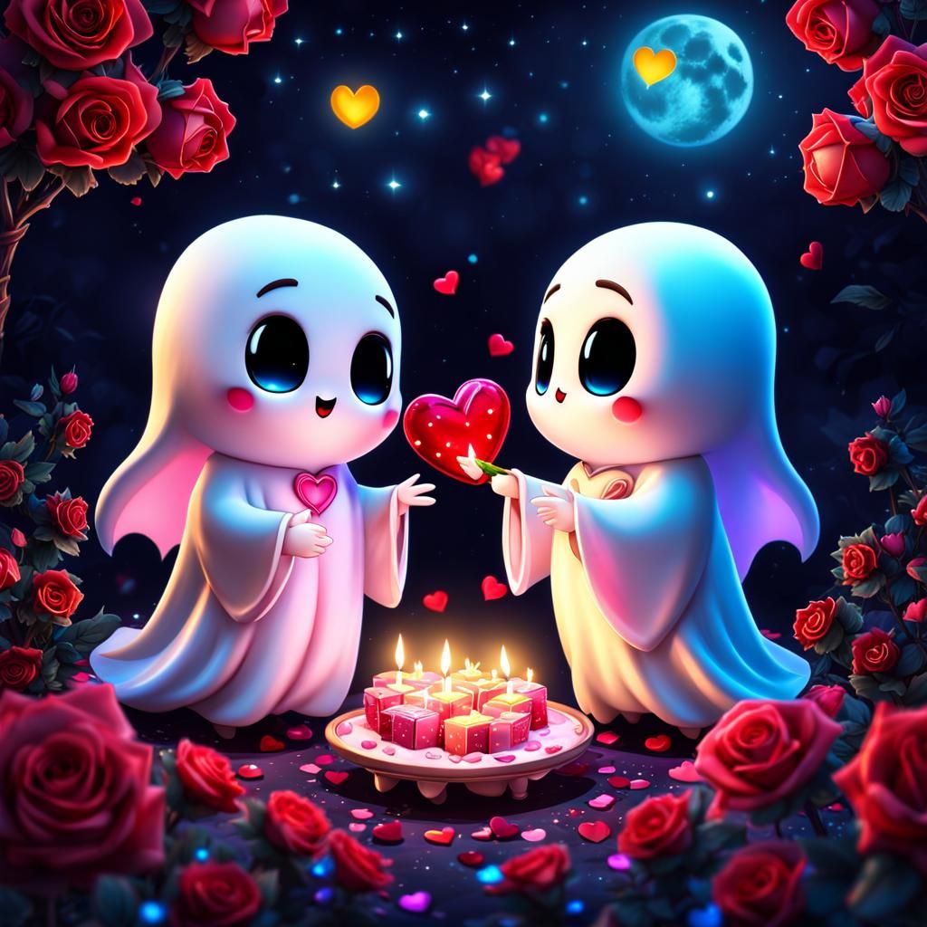 Lovers Exchanging Chocolates and Roses. AI Generated Artwork