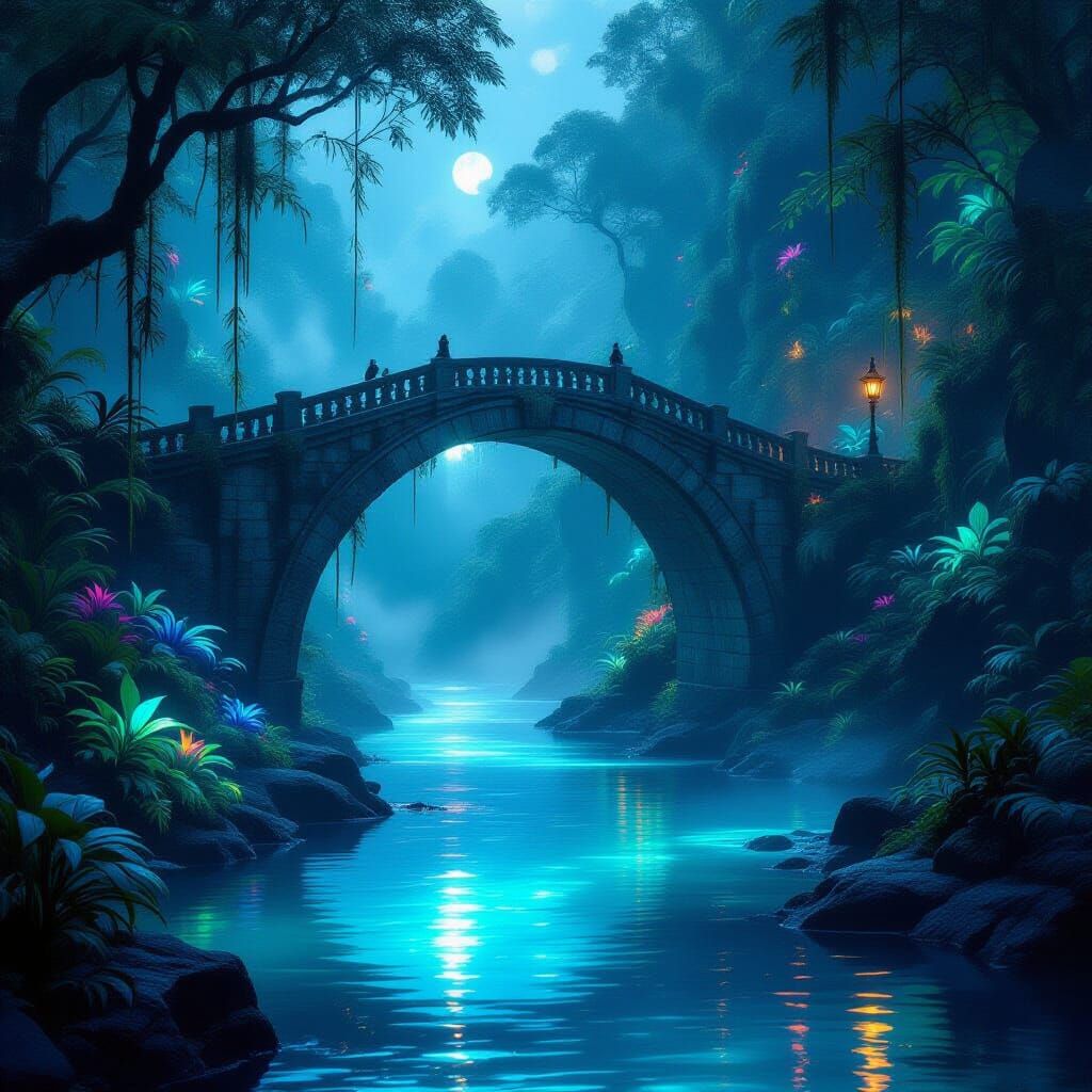 A magical place with overarching bridge