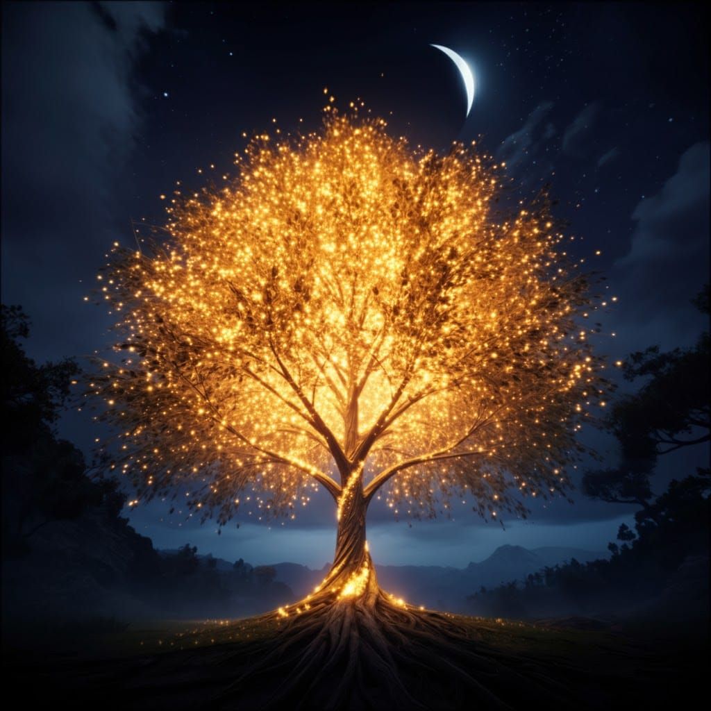 Golden Tree At Night