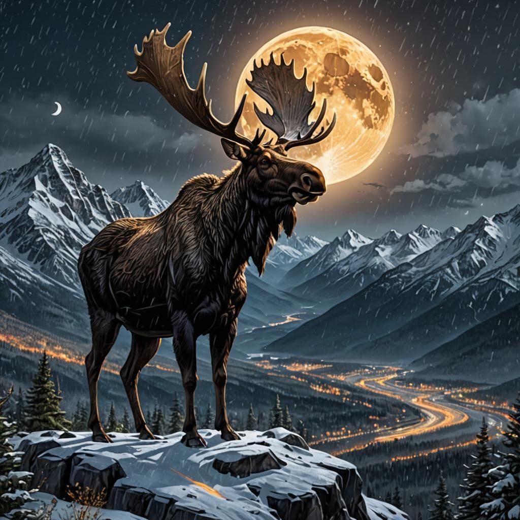 Moose on the top of a mountain   by @Katthero