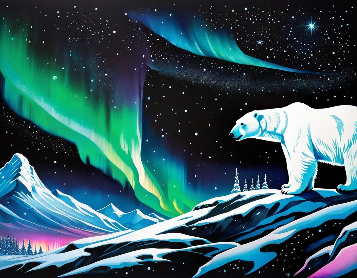 Polar bear and Northern lights