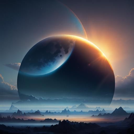 Eclipse sun rainbow bubbles moon blue sky
