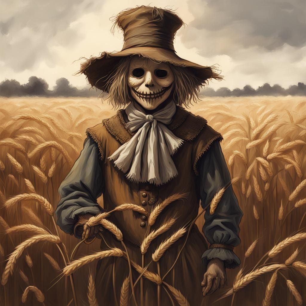 detailed soft painting of a scarecrow in a field of wheat rembrandt ...