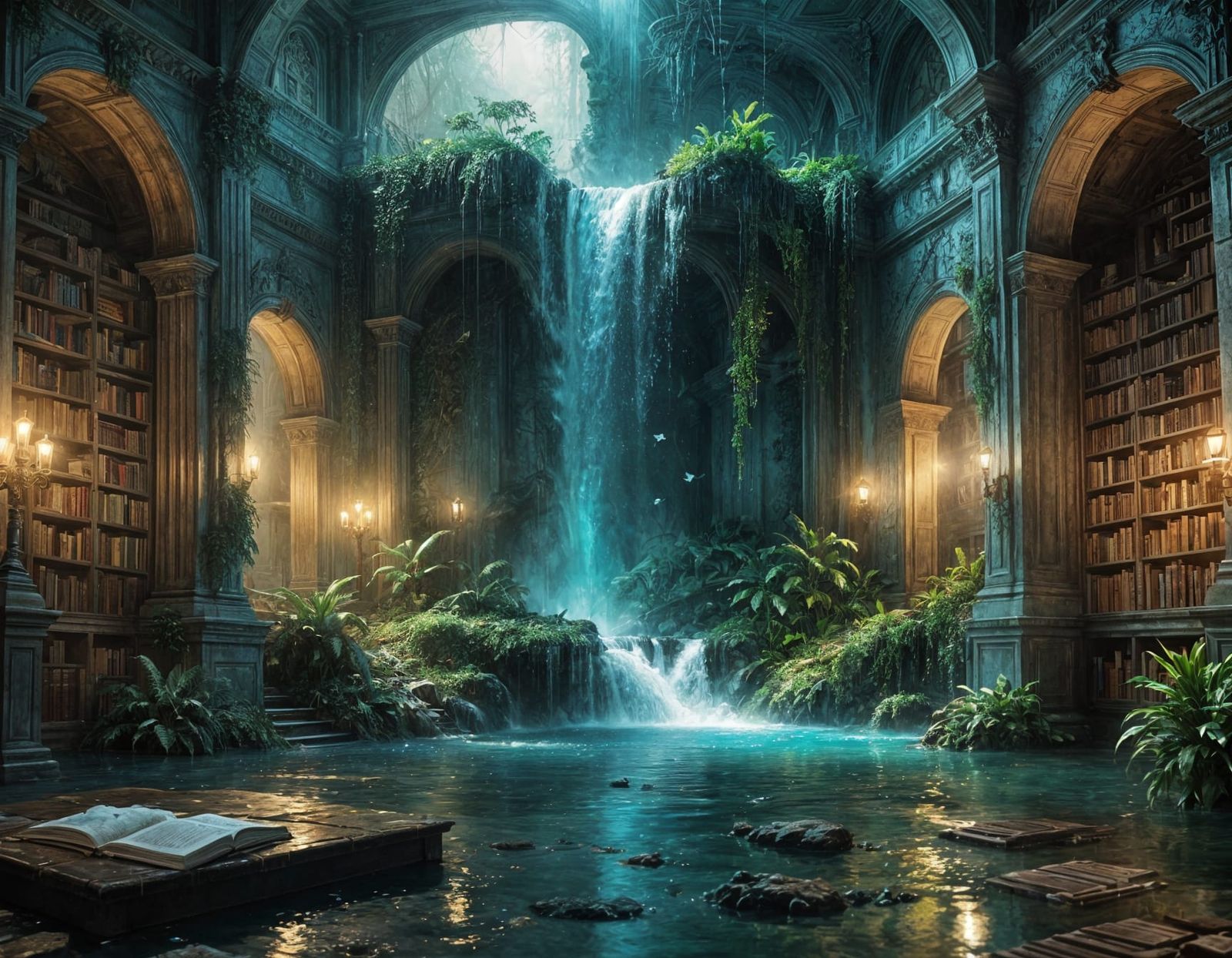 Post-Apocalyptic Flooded Library  by @Dreamer in Hell