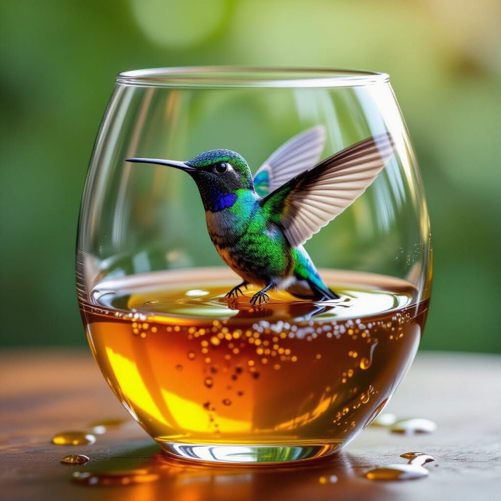 Iridescent Blue Hummingbird Trapped in Honey