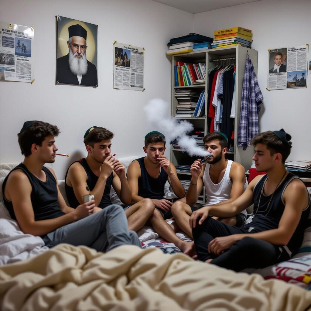 Lithuanian Yeshiva Students Relaxing in Dorm Room
