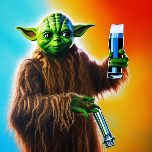 chewbacca drinks beer with yoda - AI Generated Artwork - NightCafe Creator