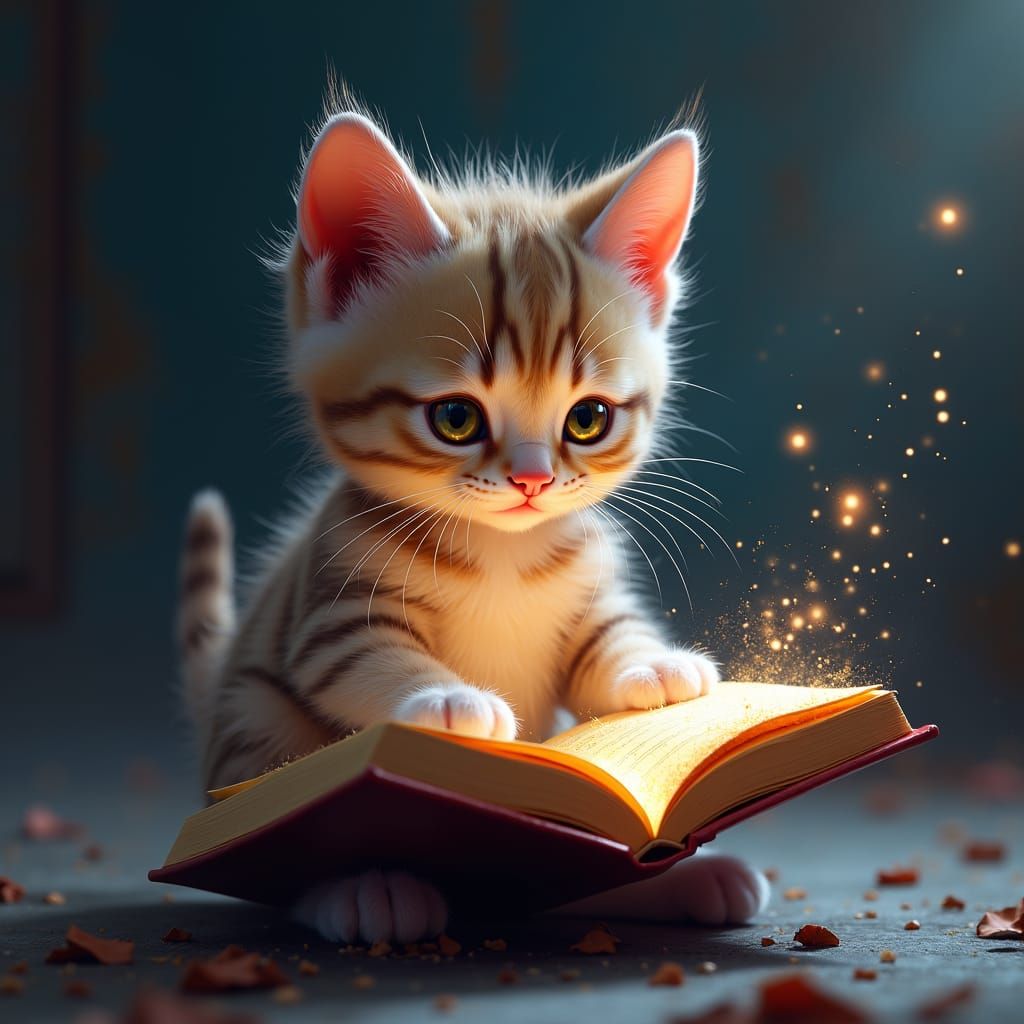 A kitten reading a book  by @Michele Risner